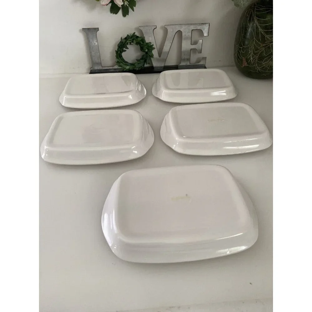 Vintage Set of Five 5 Mini Trays Or Plates Flowered Ceramic Glass  7